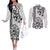 Hawaii Couples Matching Off The Shoulder Long Sleeve Dress and Long Sleeve Button Shirts with Polynesian Turtle TS04 Black/White - Polynesian Pride