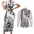 Hawaii Couples Matching Short Sleeve Bodycon Dress and Long Sleeve Button Shirts with Polynesian Turtle TS04 Black/White - Polynesian Pride