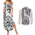 Hawaii Couples Matching Summer Maxi Dress and Long Sleeve Button Shirts with Polynesian Turtle TS04 Black/White - Polynesian Pride