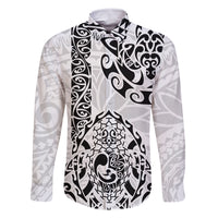 Hawaii Family Matching Mermaid Dress and Hawaiian Shirt with Polynesian Turtle TS04 Dad's Shirt - Long Sleeve Black White - Polynesian Pride