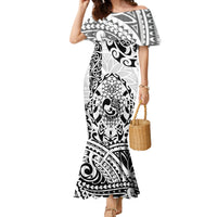 Hawaii Family Matching Mermaid Dress and Hawaiian Shirt with Polynesian Turtle TS04 Mom's Dress Black White - Polynesian Pride
