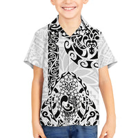 Hawaii Family Matching Short Sleeve Bodycon Dress and Hawaiian Shirt with Polynesian Turtle TS04 Son's Shirt Black White - Polynesian Pride