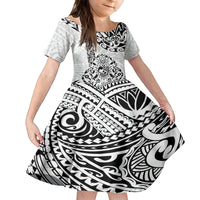 Hawaii Family Matching Tank Maxi Dress and Hawaiian Shirt with Polynesian Turtle TS04 Daughter's Dress Black White - Polynesian Pride