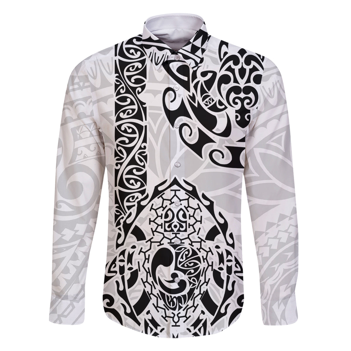 Hawaii Family Matching Tank Maxi Dress and Hawaiian Shirt with Polynesian Turtle TS04 Dad's Shirt - Long Sleeve Black White - Polynesian Pride