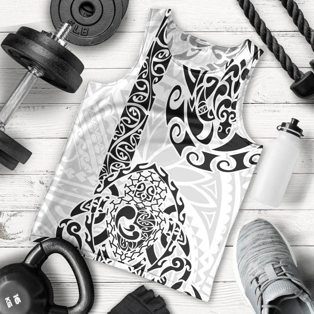 Hawaii Men Tank Top with Polynesian Turtle TS04 Black White - Polynesian Pride