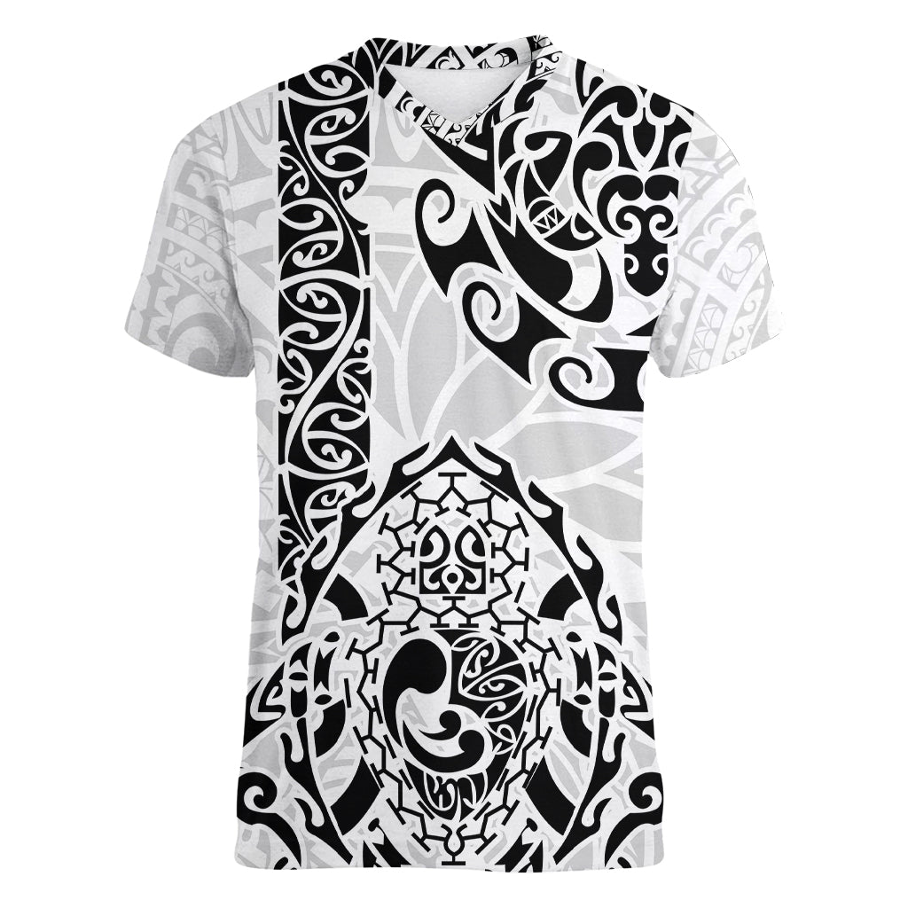 Hawaii Women V Neck T Shirt with Polynesian Turtle TS04 Female Black/White - Polynesian Pride