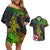 Polynesian Couples Matching Off Shoulder Short Dress and Hawaiian Shirt Whales and Compass Gradient Pattern TS04 Gradient - Polynesian Pride
