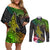 Polynesian Couples Matching Off Shoulder Short Dress and Long Sleeve Button Shirts Whales and Compass Gradient Pattern TS04 Gradient - Polynesian Pride