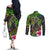 Polynesian Couples Matching Off The Shoulder Long Sleeve Dress and Long Sleeve Button Shirts Whales and Compass Gradient Pattern TS04 - Polynesian Pride