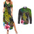 Polynesian Couples Matching Summer Maxi Dress and Long Sleeve Button Shirts Whales and Compass Gradient Pattern TS04 Gradient - Polynesian Pride