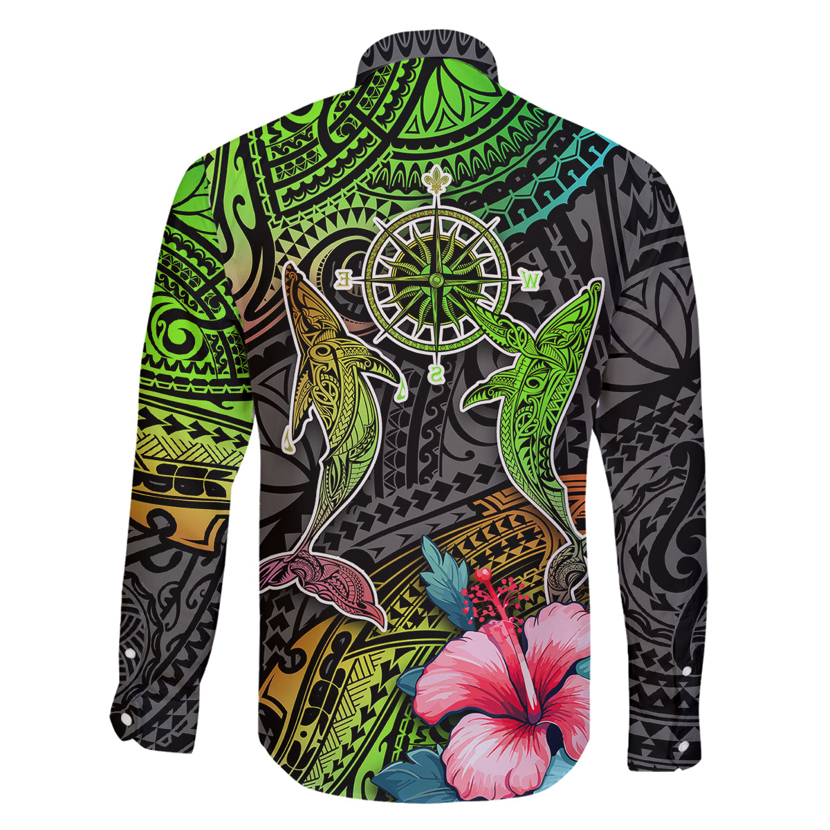 Polynesian Family Matching Puletasi Dress and Hawaiian Shirt Whales and Compass Gradient Pattern TS04 - Polynesian Pride