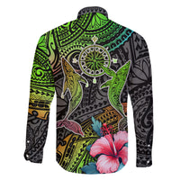 Polynesian Family Matching Summer Maxi Dress and Hawaiian Shirt Whales and Compass Gradient Pattern TS04 - Polynesian Pride