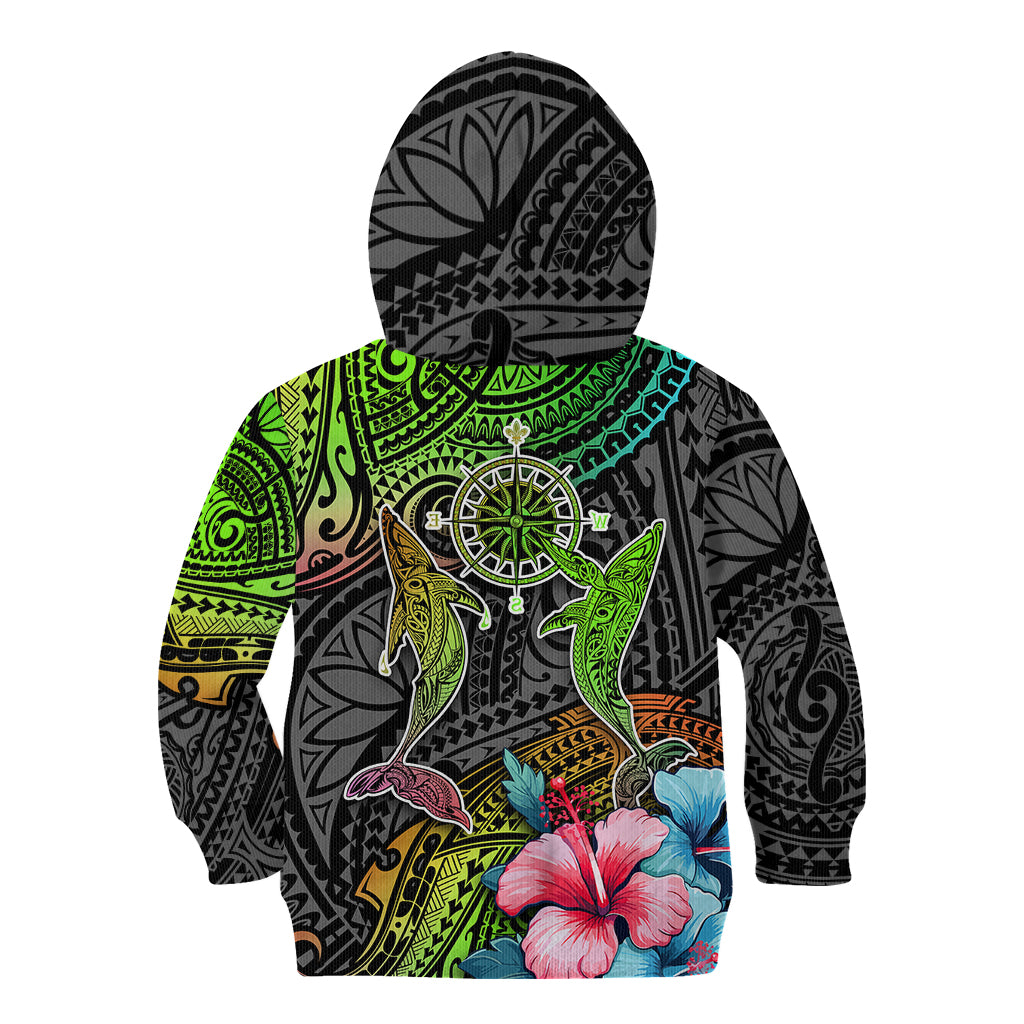 Polynesian Kid Hoodie Whales and Compass Gradient Pattern TS04 - Polynesian Pride