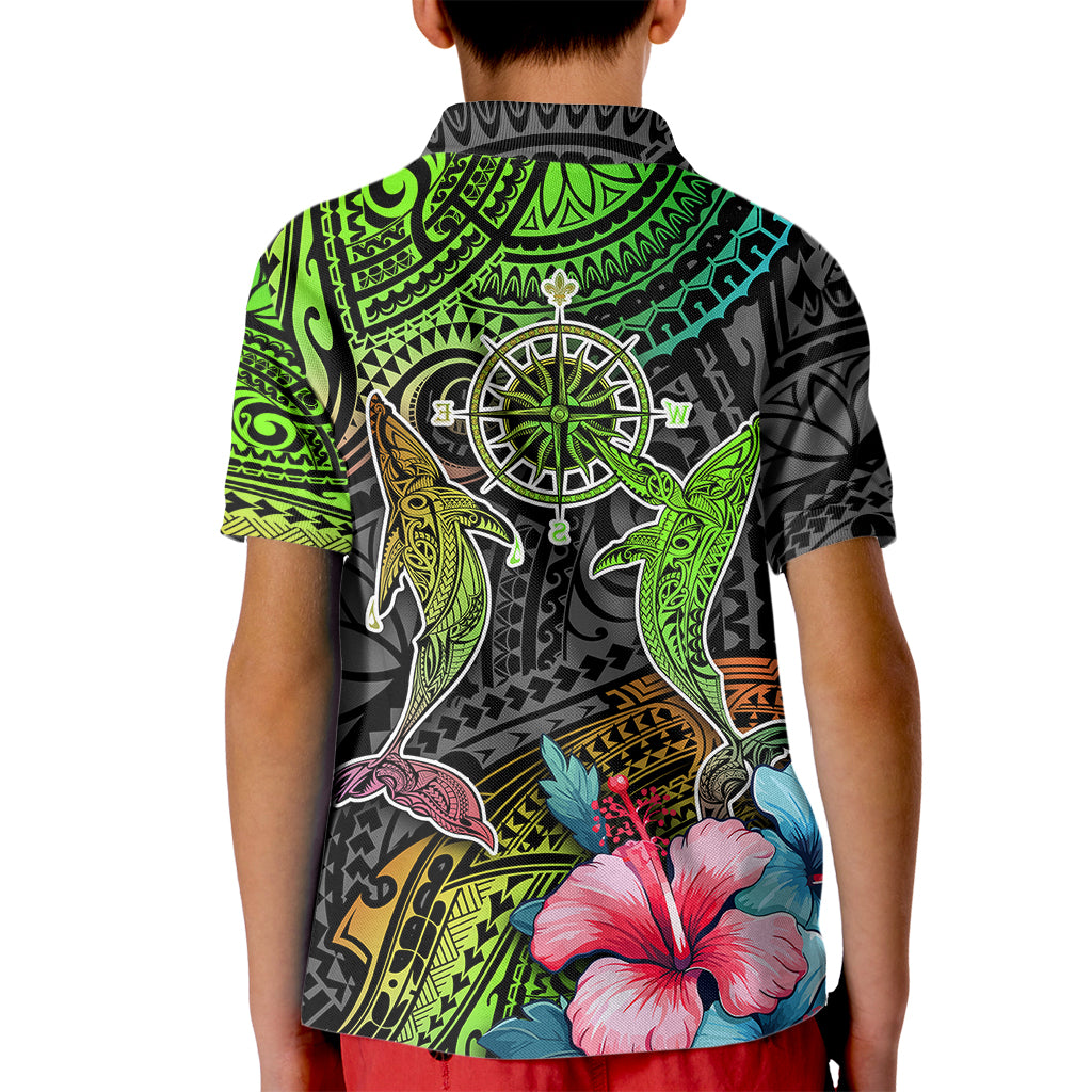 Polynesian Kid Polo Shirt Whales and Compass Gradient Pattern TS04 - Polynesian Pride