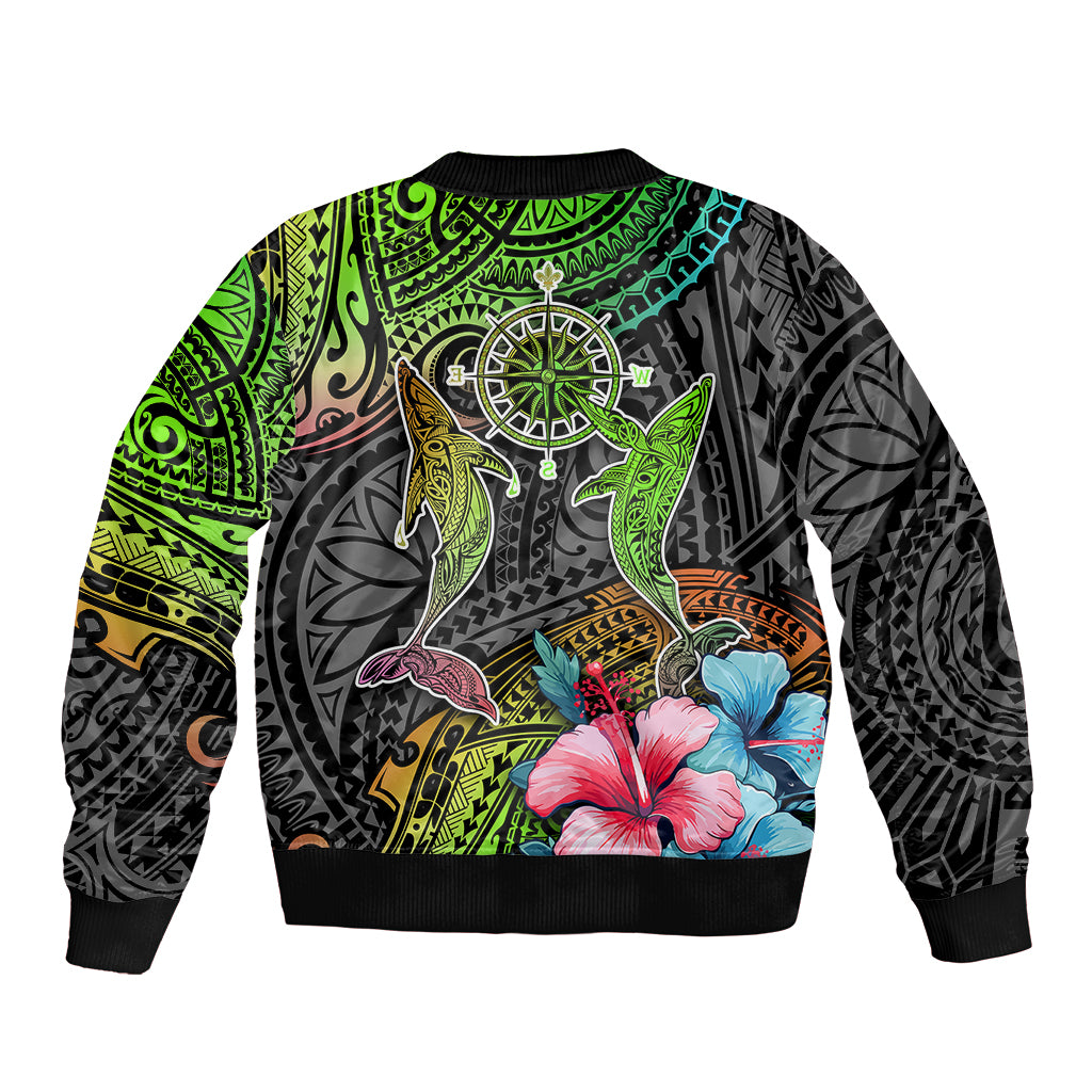 Polynesian Sleeve Zip Bomber Jacket Whales and Compass Gradient Pattern TS04 - Polynesian Pride