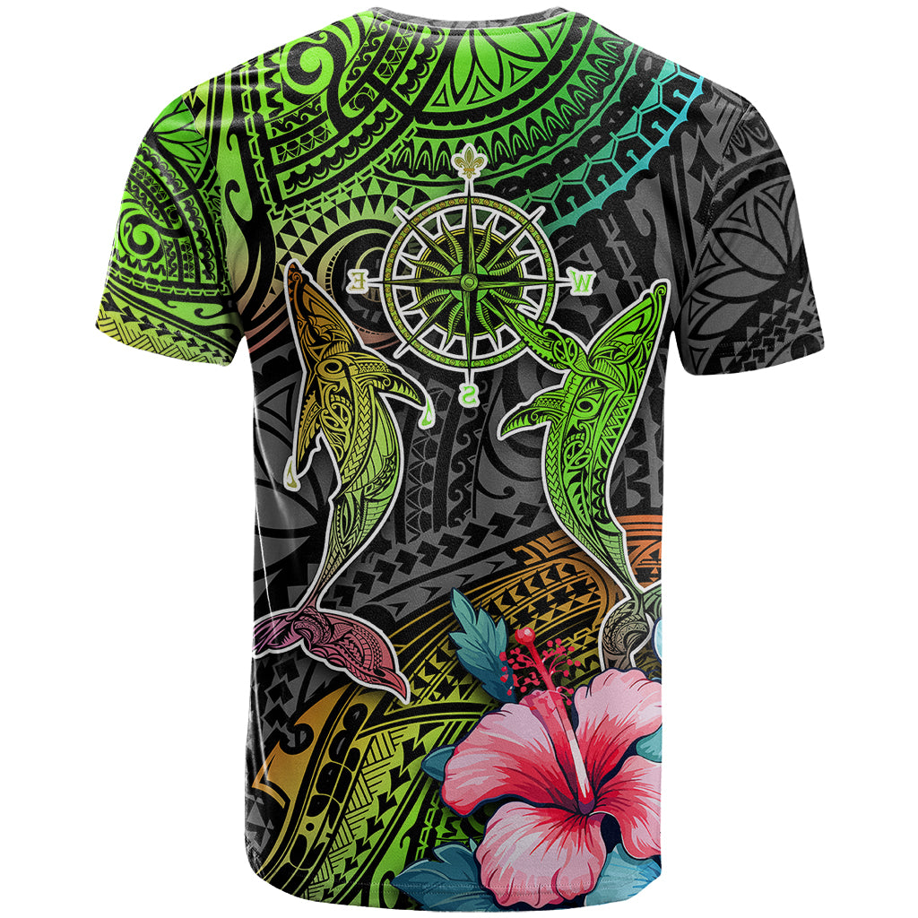 Polynesian T Shirt Whales and Compass Gradient Pattern TS04 - Polynesian Pride