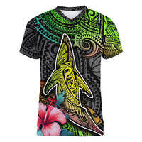 Polynesian Women V Neck T Shirt Whales and Compass Gradient Pattern TS04 Female Gradient - Polynesian Pride
