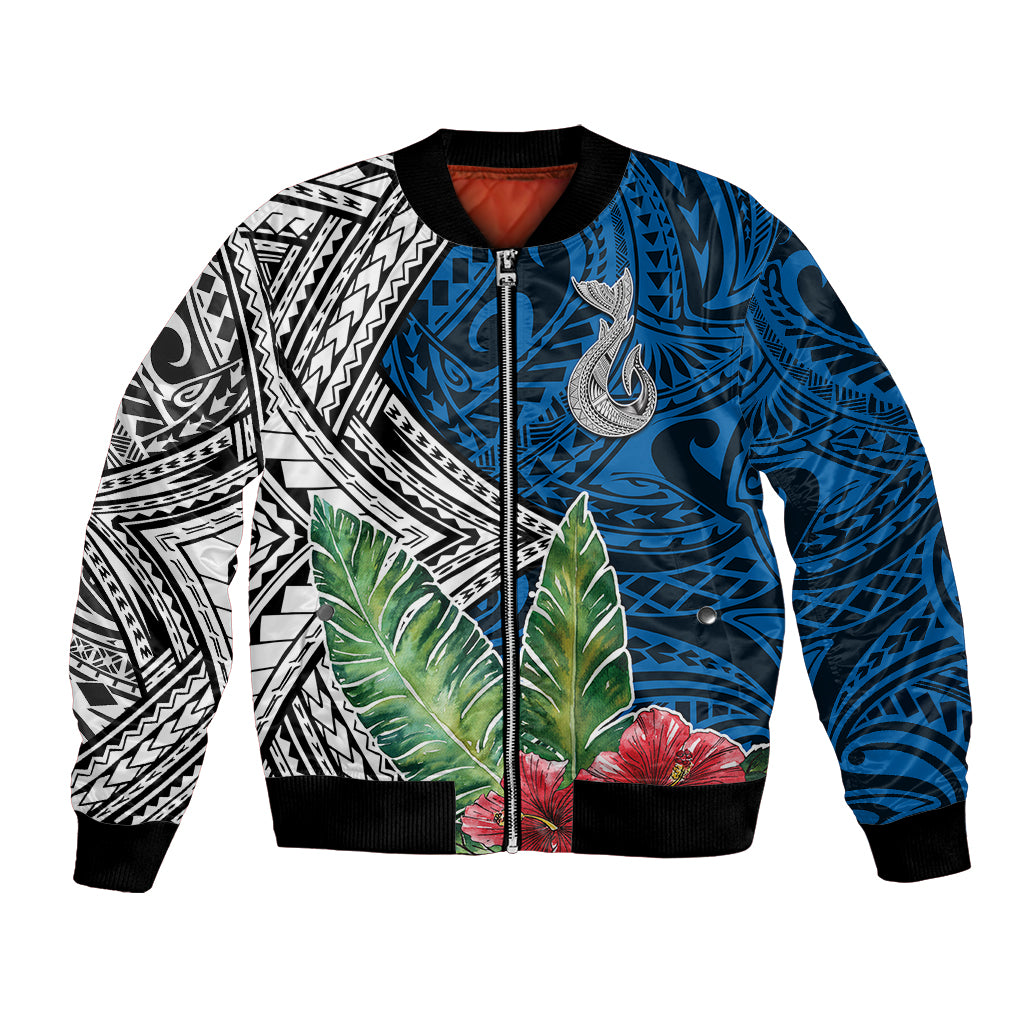 Polynesian Bomber Jacket Whale Pattern and Hibiscus Flowers TS04 Unisex Multicolor - Polynesian Pride
