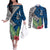 Polynesian Couples Matching Off The Shoulder Long Sleeve Dress and Long Sleeve Button Shirts Whale Pattern and Hibiscus Flowers TS04 Multicolor - Polynesian Pride