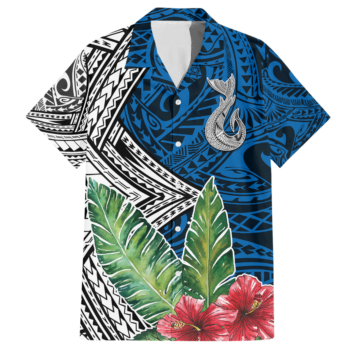 Polynesian Family Matching Short Sleeve Bodycon Dress and Hawaiian Shirt Whale Pattern and Hibiscus Flowers TS04 Dad's Shirt - Short Sleeve Multicolor - Polynesian Pride