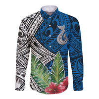 Polynesian Long Sleeve Button Shirt Whale Pattern and Hibiscus Flowers TS04 Unisex Multicolor - Polynesian Pride