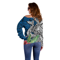 Polynesian Off Shoulder Sweater Whale Pattern and Hibiscus Flowers TS04 - Polynesian Pride