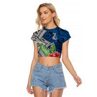 Polynesian Raglan Cropped T Shirt Whale Pattern and Hibiscus Flowers TS04 Female Multicolor - Polynesian Pride