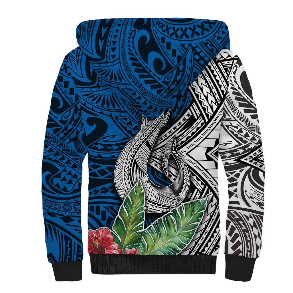 Polynesian Sherpa Hoodie Whale Pattern and Hibiscus Flowers TS04 - Polynesian Pride