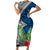 Polynesian Short Sleeve Bodycon Dress Whale Pattern and Hibiscus Flowers TS04 Long Dress Multicolor - Polynesian Pride