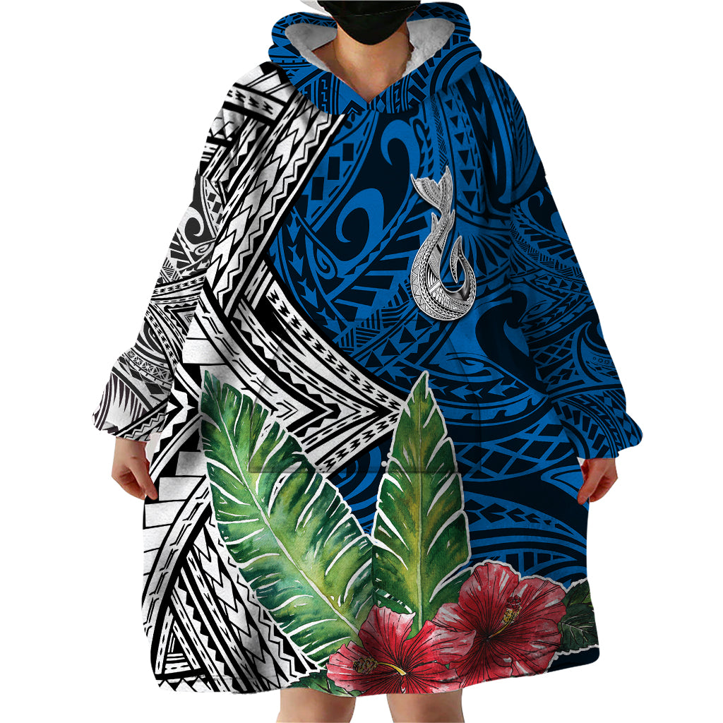 Polynesian Wearable Blanket Hoodie Whale Pattern and Hibiscus Flowers TS04 - Polynesian Pride