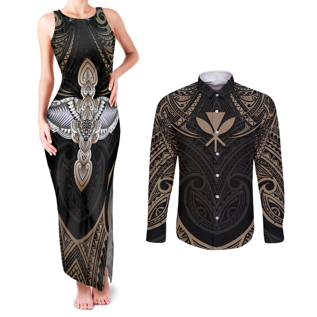 Polynesian Hawaii Tattoo Couples Matching Tank Maxi Dress and Long Sleeve Button Shirts TS04 Multicolor - Polynesian Pride
