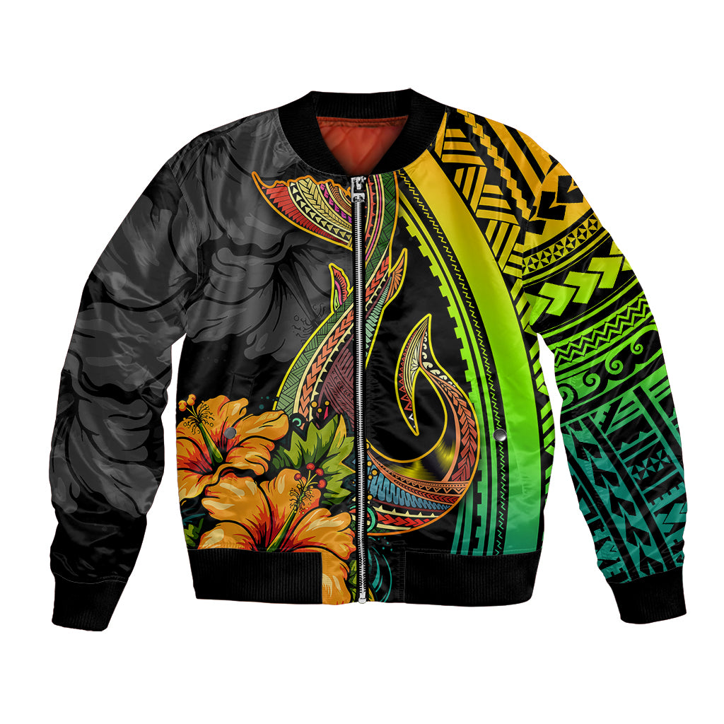 Hawaii Bomber Jacket Polynesian Fish Hook and Hibiscus Flowers with Gradient Pattern TS04 Unisex Multicolor - Polynesian Pride