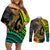 Hawaii Couples Matching Off Shoulder Short Dress and Long Sleeve Button Shirts Polynesian Fish Hook and Hibiscus Flowers with Gradient Pattern TS04 Multicolor - Polynesian Pride