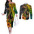 Hawaii Couples Matching Off The Shoulder Long Sleeve Dress and Long Sleeve Button Shirts Polynesian Fish Hook and Hibiscus Flowers with Gradient Pattern TS04 Multicolor - Polynesian Pride