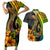 Hawaii Couples Matching Short Sleeve Bodycon Dress and Hawaiian Shirt Polynesian Fish Hook and Hibiscus Flowers with Gradient Pattern TS04 Multicolor - Polynesian Pride