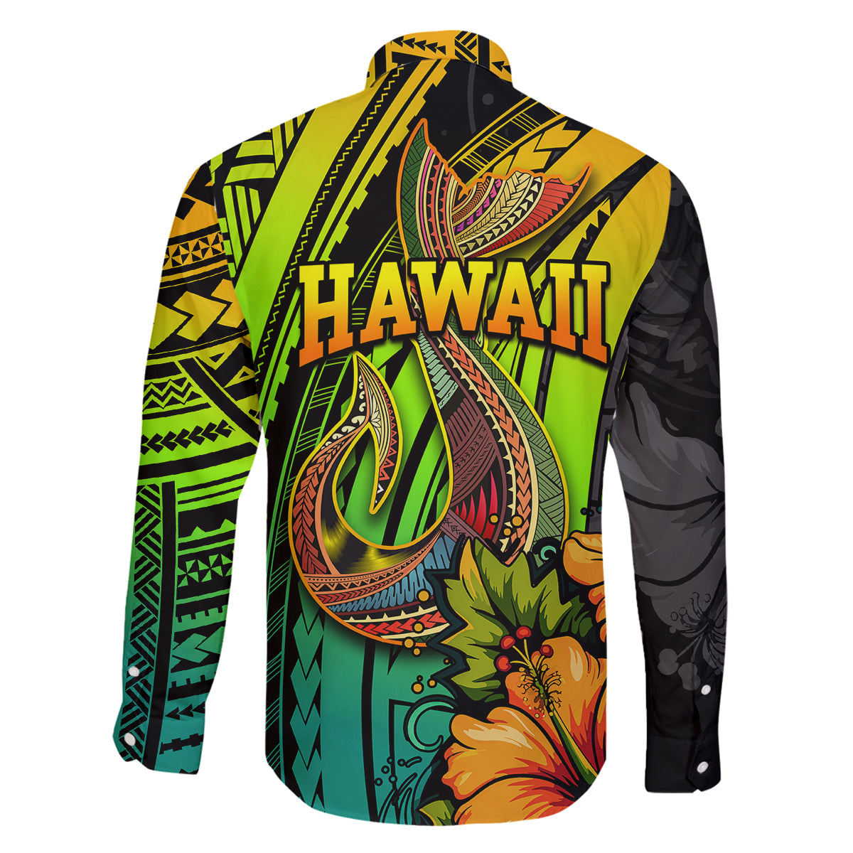 Hawaii Family Matching Mermaid Dress and Hawaiian Shirt Polynesian Fish Hook and Hibiscus Flowers with Gradient Pattern TS04 - Polynesian Pride