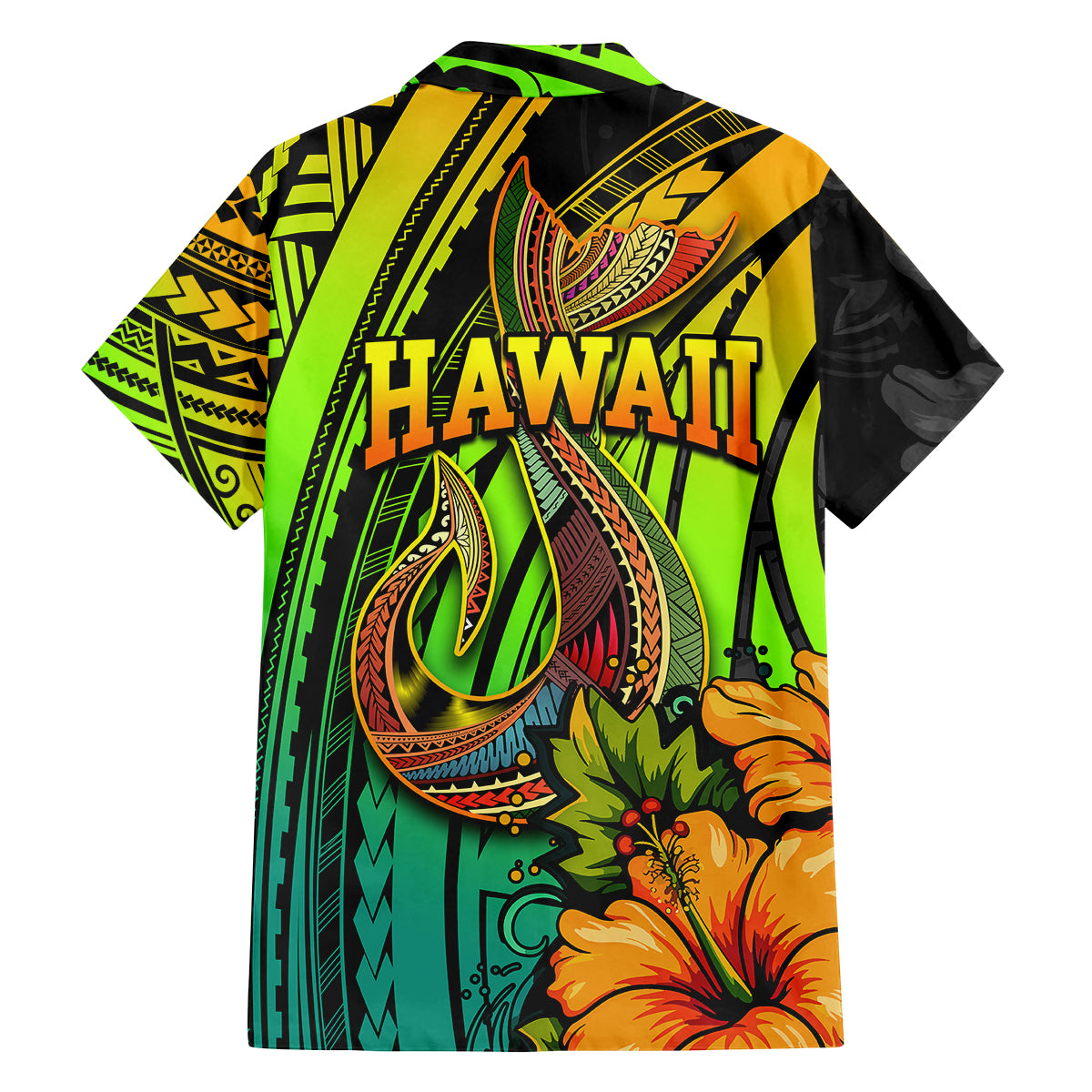 Hawaii Family Matching Puletasi Dress and Hawaiian Shirt Polynesian Fish Hook and Hibiscus Flowers with Gradient Pattern TS04 - Polynesian Pride