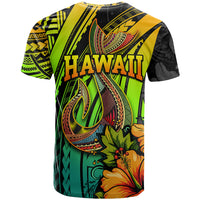 Hawaii T Shirt Polynesian Fish Hook and Hibiscus Flowers with Gradient Pattern TS04 - Polynesian Pride