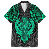 Polynesian Family Matching Off Shoulder Maxi Dress and Hawaiian Shirt Abstract Tiki TS04 Dad's Shirt - Short Sleeve Black Yellow - Polynesian Pride