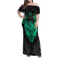 Polynesian Family Matching Off Shoulder Maxi Dress and Hawaiian Shirt Abstract Tiki TS04 Mom's Dress Black Yellow - Polynesian Pride
