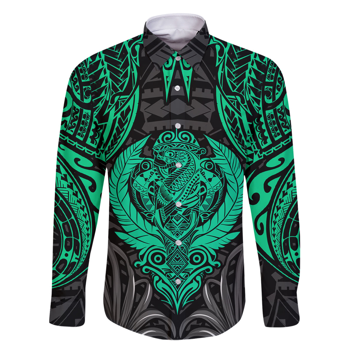 Polynesian Family Matching Off Shoulder Short Dress and Hawaiian Shirt Abstract Tiki TS04 Dad's Shirt - Long Sleeve Black/Yellow - Polynesian Pride