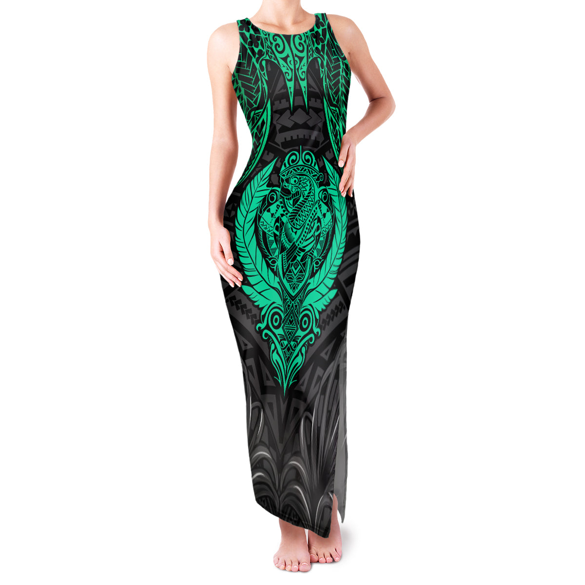 Polynesian Family Matching Tank Maxi Dress and Hawaiian Shirt Abstract Tiki TS04 Mom's Dress Black Yellow - Polynesian Pride