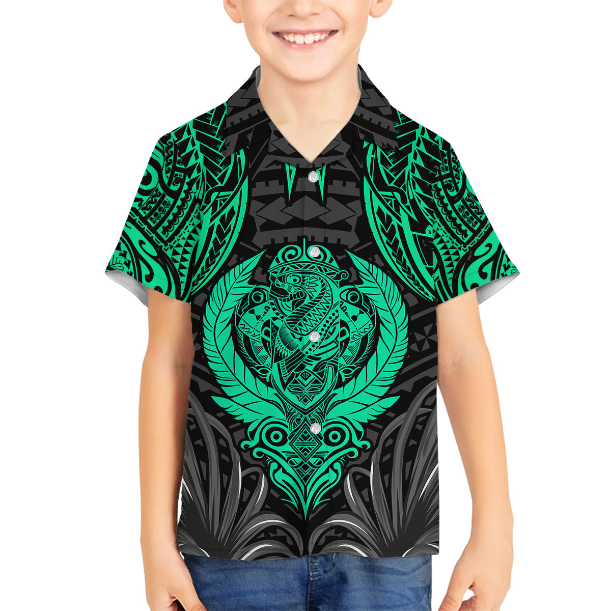 Polynesian Family Matching Tank Maxi Dress and Hawaiian Shirt Abstract Tiki TS04 Son's Shirt Black Yellow - Polynesian Pride