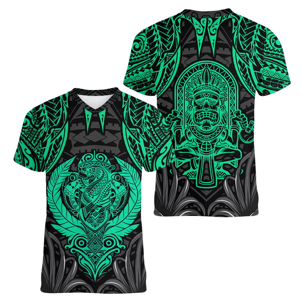 Polynesian Women V Neck T Shirt Abstract Tiki TS04 - Polynesian Pride