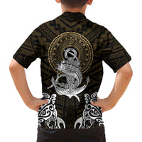 Polynesian Swordfish Family Matching Off Shoulder Long Sleeve Dress and Hawaiian Shirt with Anchor Pattern and Tribal Turtle TS04 - Polynesian Pride