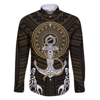 Polynesian Swordfish Family Matching Tank Maxi Dress and Hawaiian Shirt with Anchor Pattern and Tribal Turtle TS04 Dad's Shirt - Long Sleeve Multicolor - Polynesian Pride