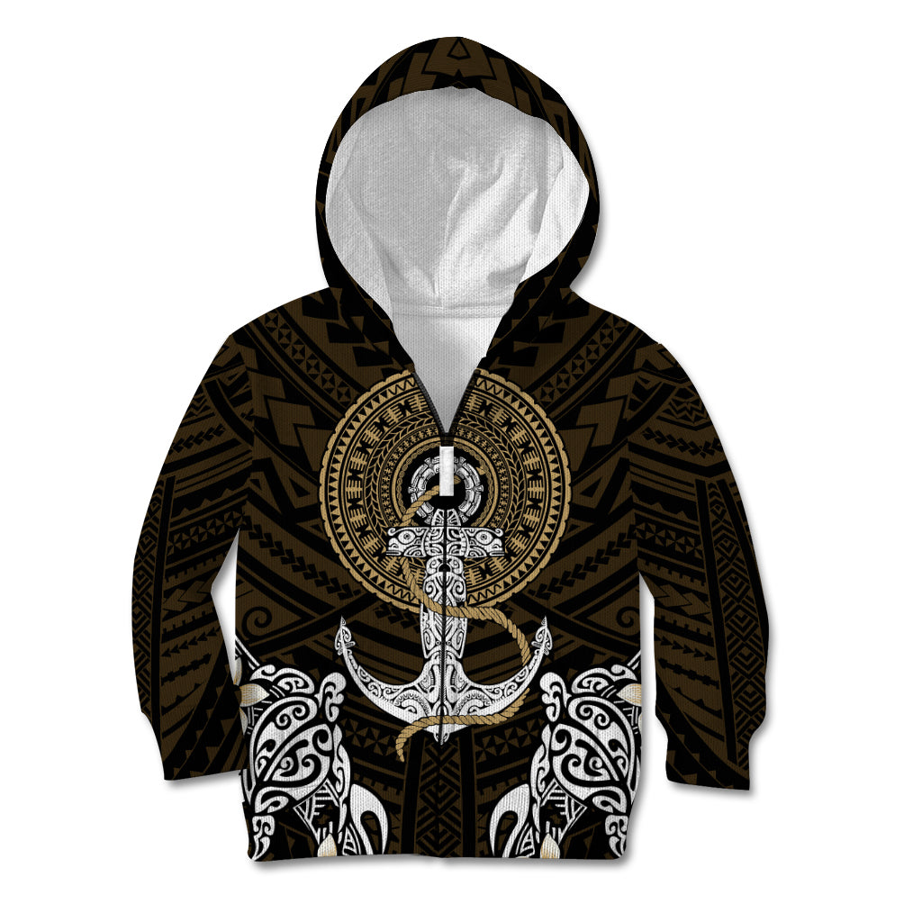 Polynesian Swordfish Kid Hoodie with Anchor Pattern and Tribal Turtle TS04 Zip Hoodie Multicolor - Polynesian Pride