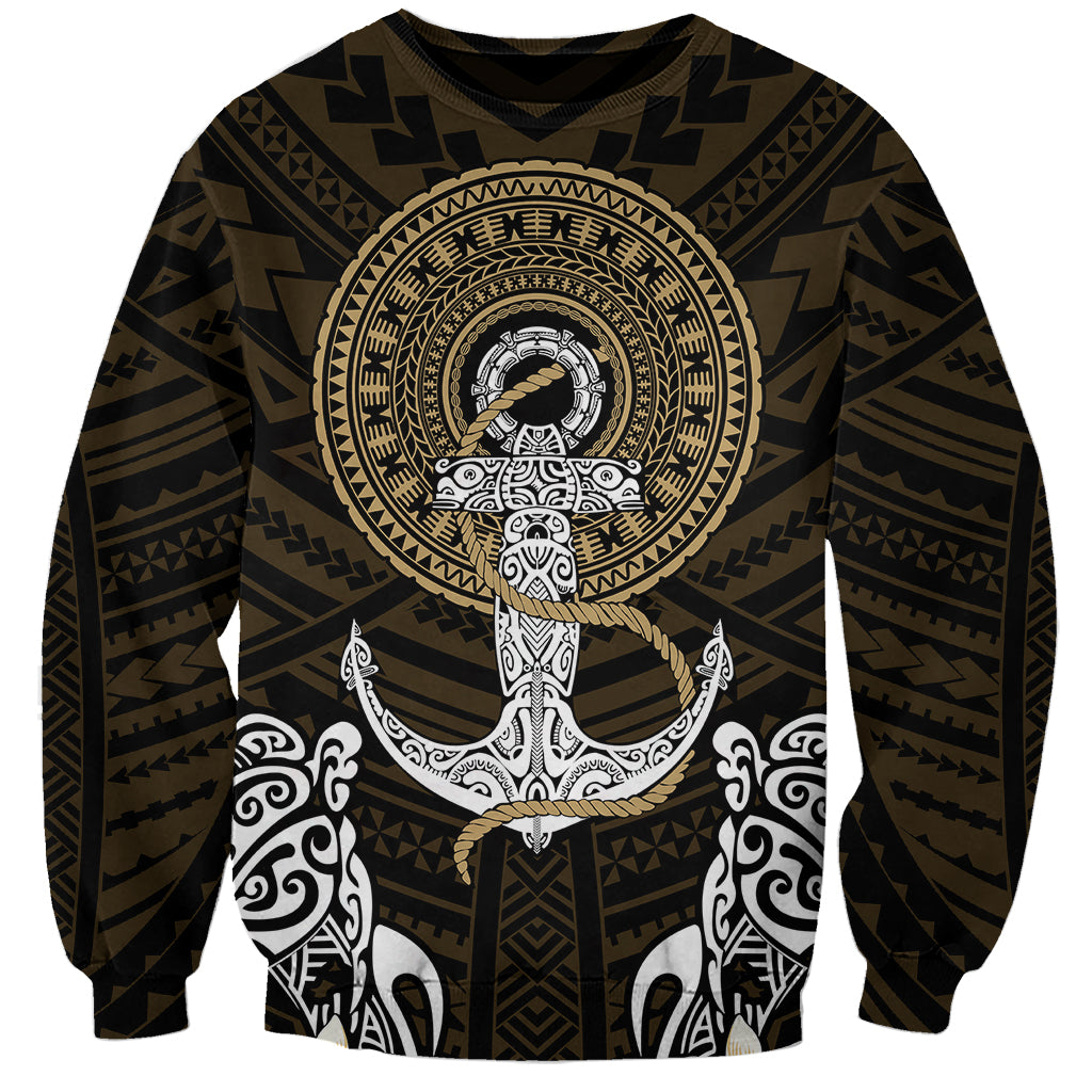 Polynesian Swordfish Sweatshirt with Anchor Pattern and Tribal Turtle TS04 - Polynesian Pride