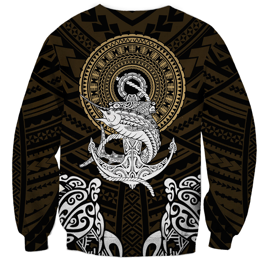 Polynesian Swordfish Sweatshirt with Anchor Pattern and Tribal Turtle TS04 Unisex Multicolor - Polynesian Pride