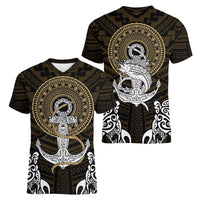 Polynesian Swordfish Women V Neck T Shirt with Anchor Pattern and Tribal Turtle TS04 - Polynesian Pride